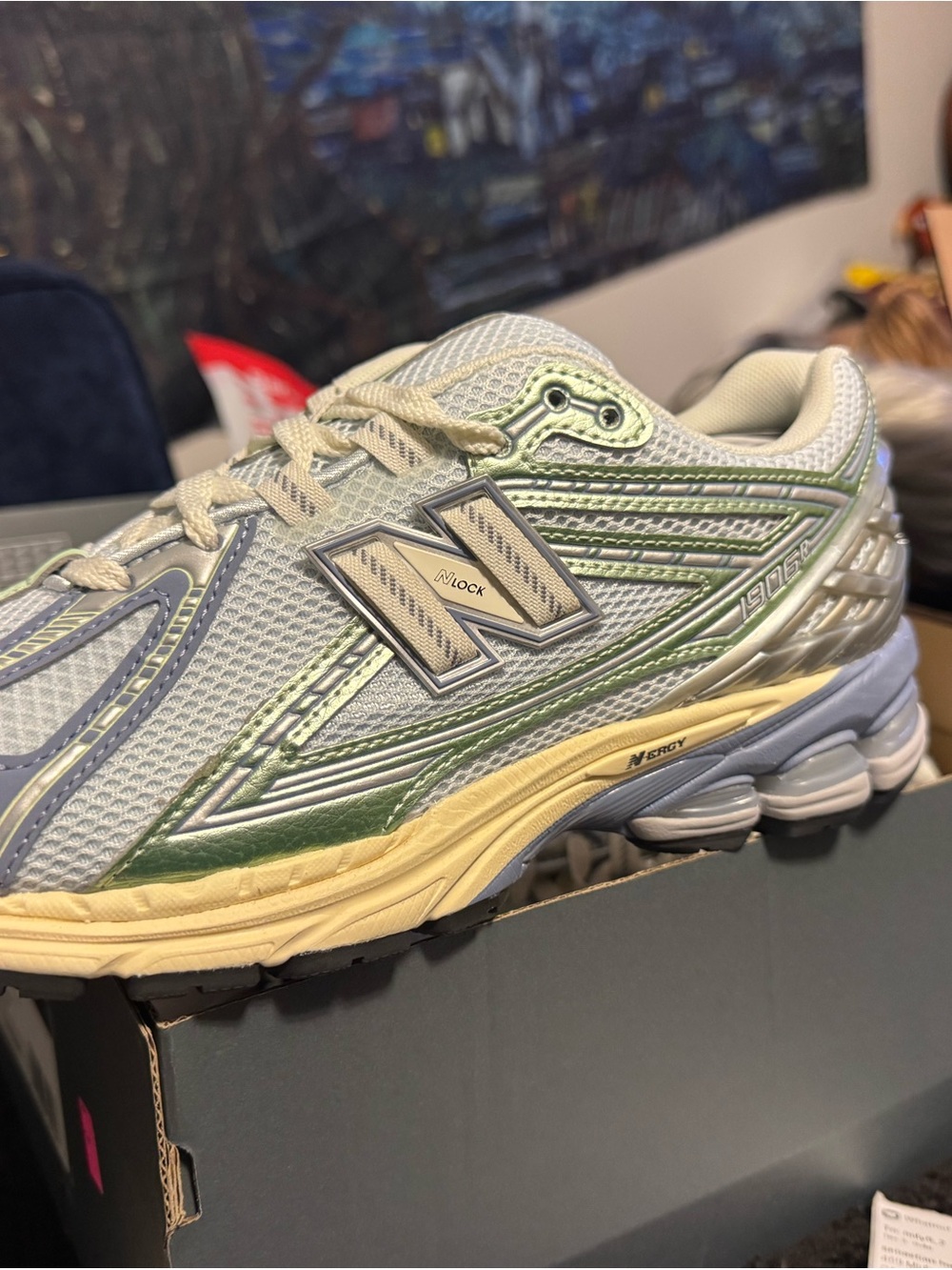 New Balance Women's Silver with Green Accents Running Shoes
